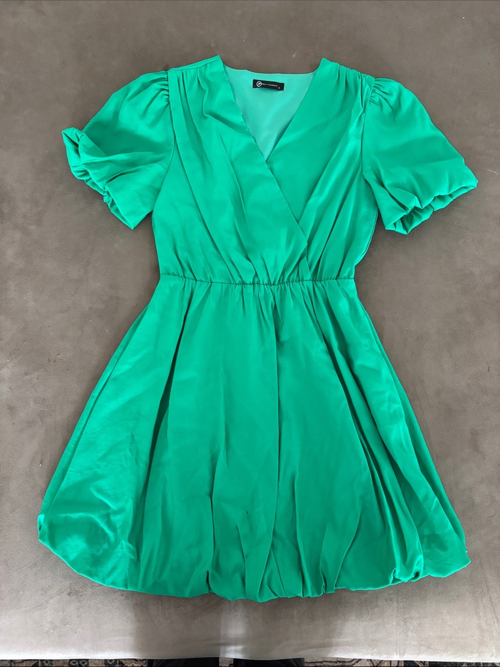 Emerald V-Neck Puff Sleeve Mini Dress